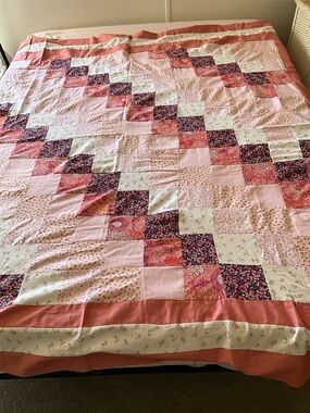 Quilt Topper Unfinished Shabby Chic Country Core Style Floral Pink Blue  84x90